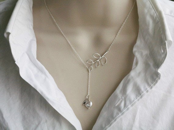 Mariage - Personalized necklace, twig branch birthstone lariat necklace,Bridesmaids gift, Wedding bridal Jewelry,Lariat Y necklace