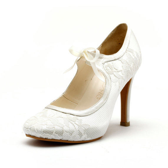 زفاف - Custom Made Lace Wedding Shoes. Satin Lace Custom Made Wedding Shoes. Wedding Ankle Bootie Wedding Shoes.