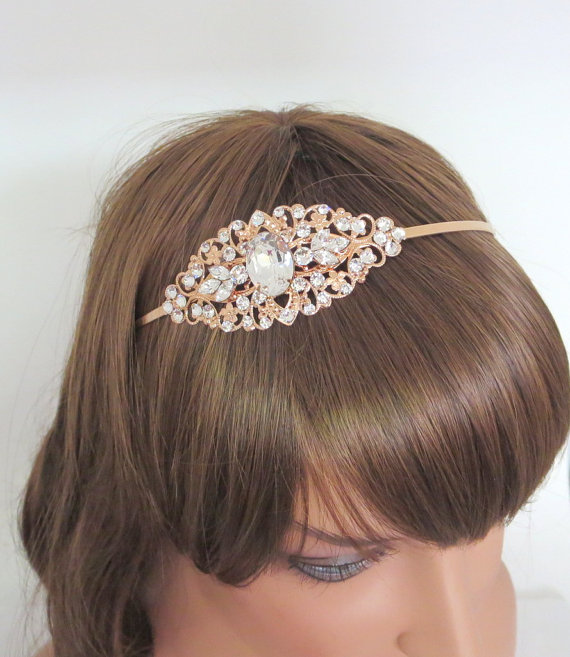 زفاف - Bridal headband, Rose gold Bridal headband, Wedding headpiece, Crystal headband, Rose gold headpiece