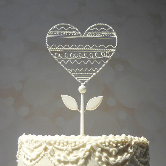 Свадьба - Wire Wedding Topper,  Wire Heart Cake Topper, Wire Cake Topper, Heart Wedding Cake Topper White