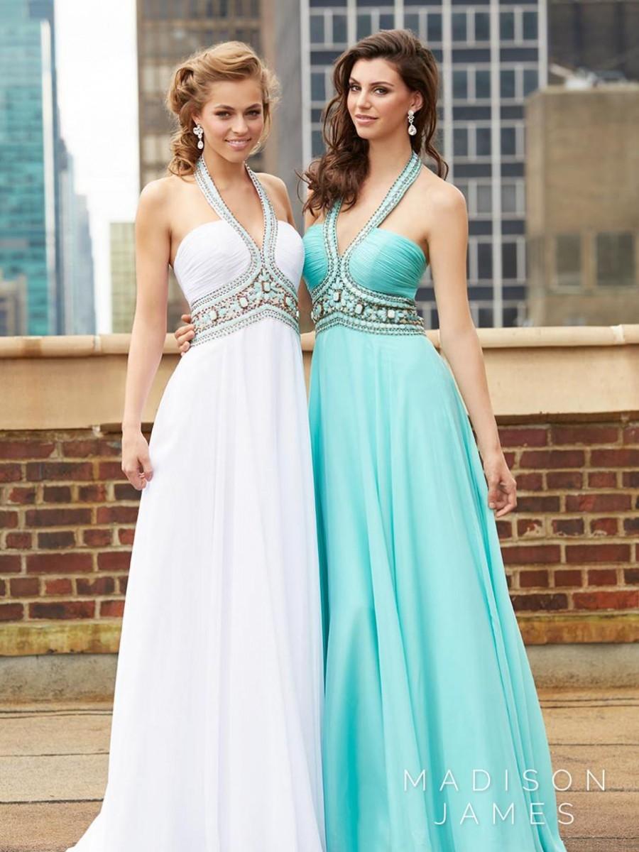 Mariage - Spring Evening Dresses Madison James Prom Gowns Halter Beads Crystal Rhinestones Pleats Formal Women Dress A-Line Chiffon Long Party Dresses Online with $120.16/Piece on Hjklp88's Store 