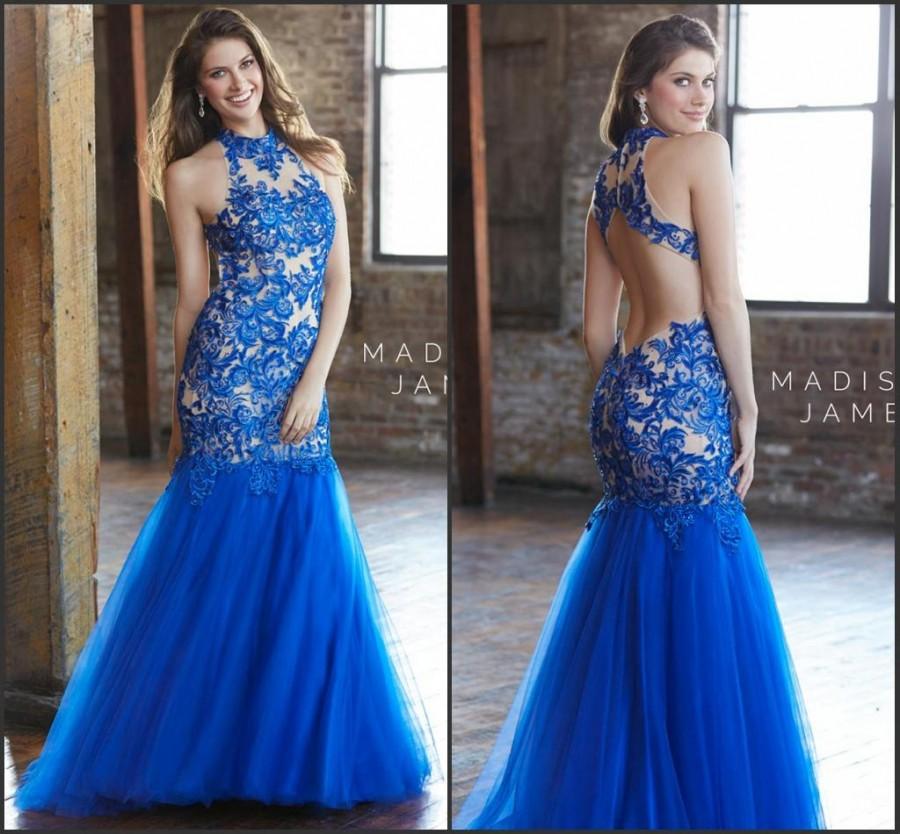Wedding - Sexy Applique Beaded Evening Dresses Mermaid 2015 Madison James Crew Neck Backless Evening Gowns Floor Length Tulle Prom Formal Dress Online with $129.95/Piece on Hjklp88's Store 