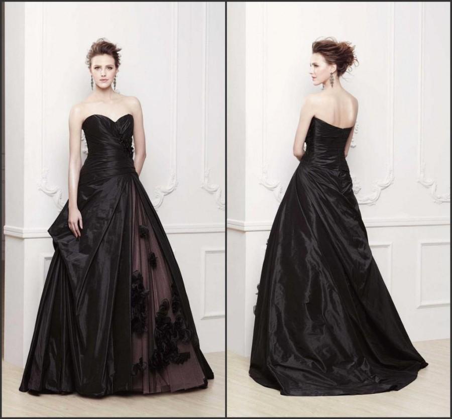 2015 New Arrival Black Evening Dresses Taffeta Flower Draped Sweetheart ...