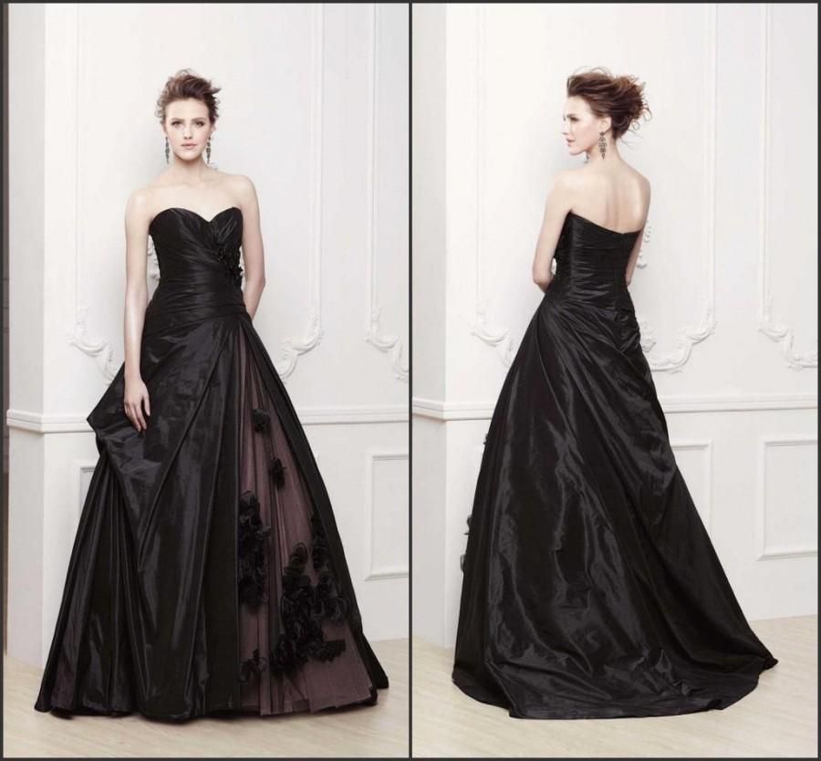 Hochzeit - 2015 New Arrival Black Evening Dresses Taffeta Flower Draped Sweetheart Neckline Party Formal Sleeveless Ball Gown Long Prom Custom Made Online with $124.61/Piece on Hjklp88's Store 