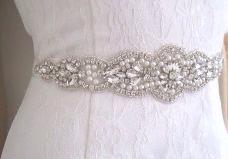 Hochzeit - Pearl wedding belt sash crystal bridal sash pippa