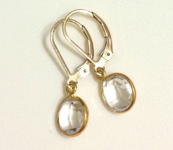 زفاف - Crystal Gold Earrings, Delicate Bridesmaid, Wedding Jewelry, Gold Filled Lever Back Wires, Crystal Quartz