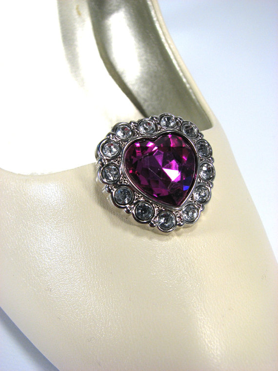 Wedding - Violet Shoe Clips Heart Shape and Rhinestones Orchid Jewelry for your Shoes
