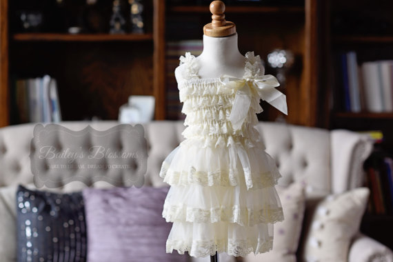 Hochzeit - Ivory Lace Flower Girl Dress, baby lace dress, Country Flower Girl dress, Rustic flower Girl dress, Layered lace dress, tiered lace dress