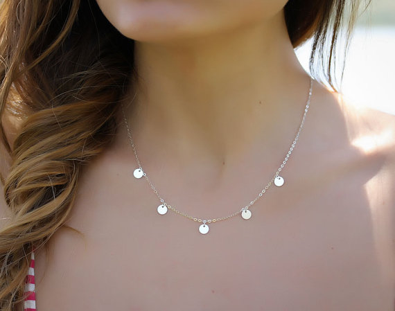 زفاف - Silver disc necklace, silver necklace, bridesmaid necklace, disc necklace, sterling silver, charm necklace, bridal necklace, "Artemis"