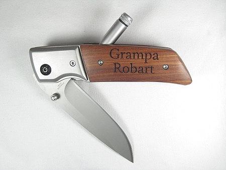 Mariage - Personalized Engraved Pocket Knife Mini LED Flashlight Wood Groomsman Ring Bearer Best Man Gift  Hunting Hiking Keepsake