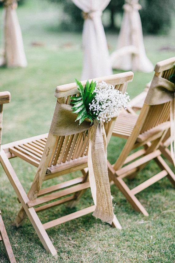 Hochzeit - Custom order - 4 Burlap chair sashes  - Rustic wedding