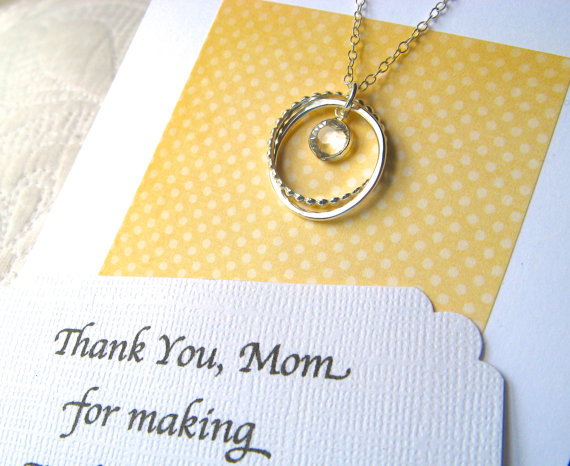 Hochzeit - Mother of the Bride Gift with POEM CARD Mother of the Bride Necklace Sterling Silver Mom Jewelry Wedding Gift Thank You Mom Gift