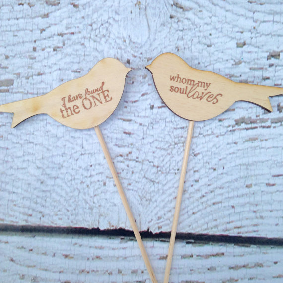 Mariage - Rustic Wedding Cake Topper, Set of 2, Love Birds Cake Topper // CT06