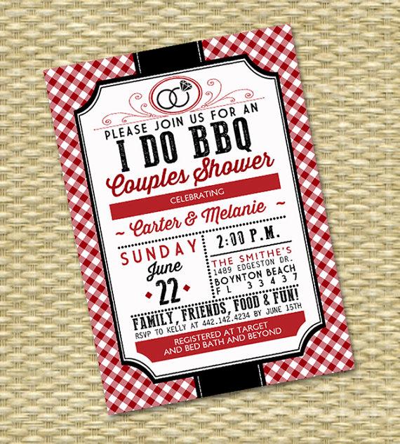 Hochzeit - I Do BBQ Engagement Party Red Gingham Rustic Country BBQ Couples Shower Rehearsal Dinner Birthday Invitation, Any Event, Any Colors