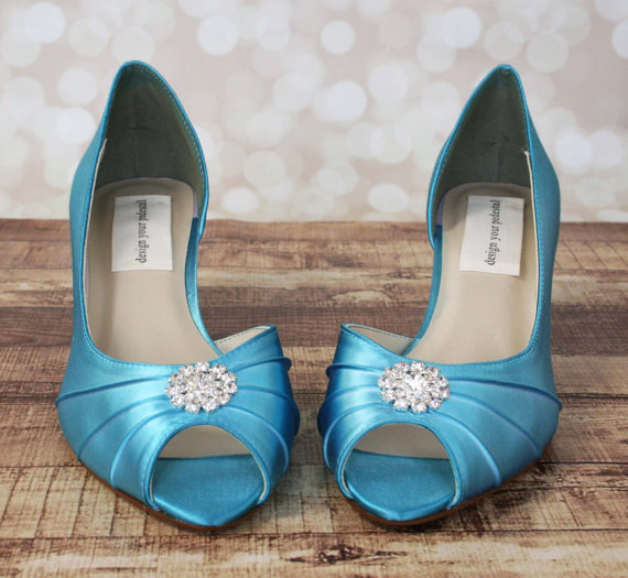 Hochzeit - Wedding Shoes -- Pool Peep Toe Kitten Heel Wedding Shoes with Simple Rhinestone Adornment
