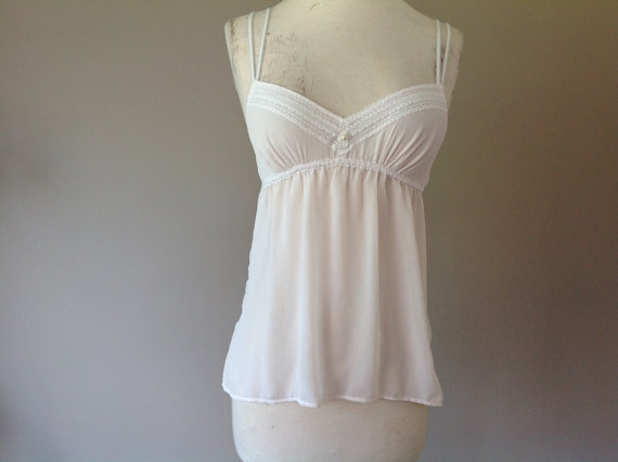 Mariage - sheer babydoll nightie / white chiffon bridal lingerie / extra small + XS / FREE USA shipping / short nightgown