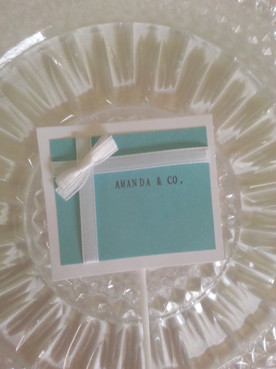 Mariage - Breakfast At Tiffany Inspired Name & Co Gift Box Wedding, Bridal Shower, Party, Event Cupcake Toppers