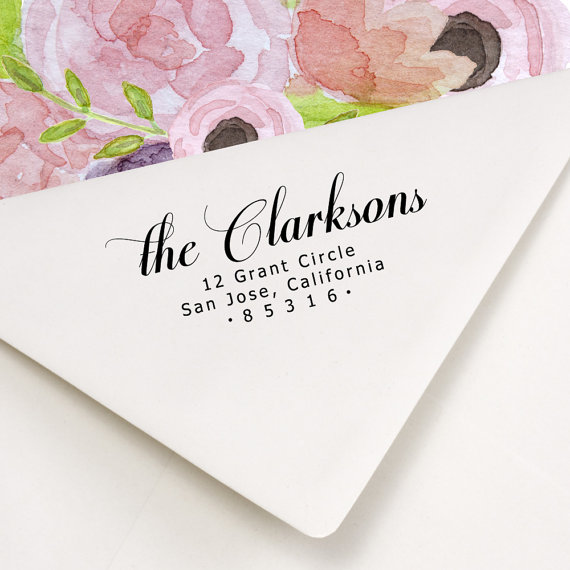 Wedding - Return Address Stamp  - self inking or wood handle - script font - the Clarksons Design