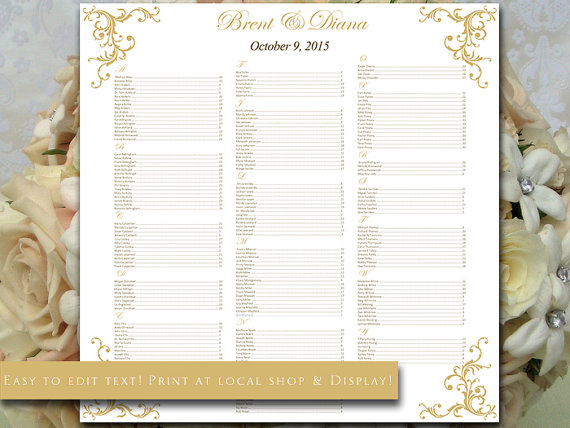 Wedding - Printable Wedding Seating Chart Template Wedding Reception Seating "Diana" Gold DIY Wedding Template Instant Download Wedding Template