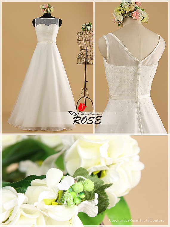 زفاف - A Line Organza Wedding Dress V-back with Beads Details Style WD030
