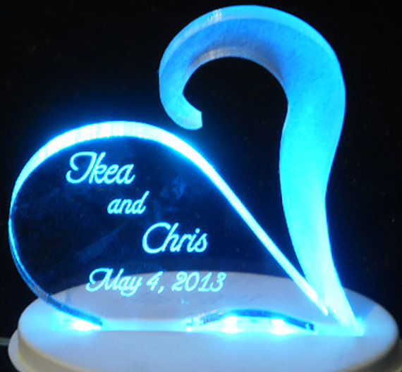 Hochzeit - Open Heart Wedding Cake Topper with Frosted, Clear  or Colored Accent Piece.