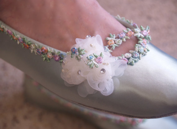 Mariage - Green Wedding Flats - Sage Wedding Shoes and multicolor pastel edging trim