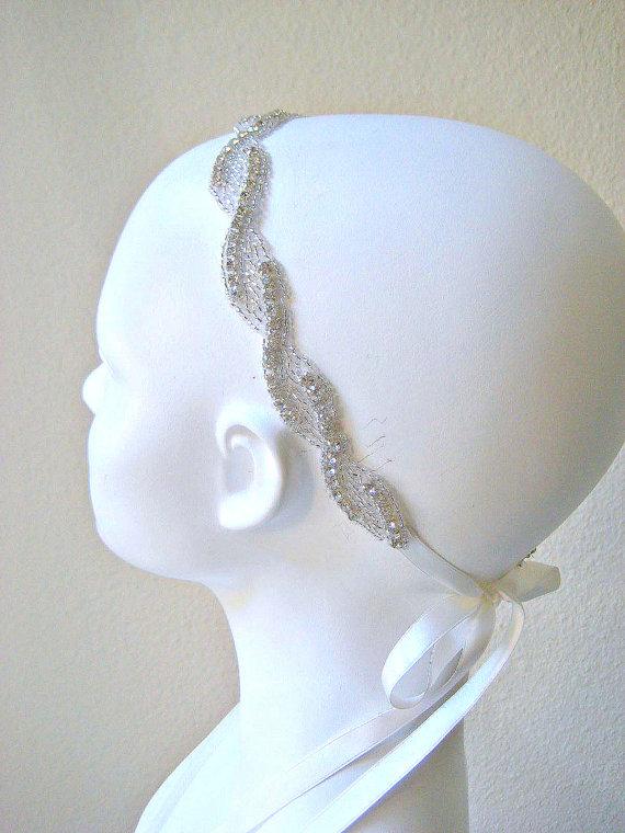 Mariage - Bridal beaded twisted crystal wedding headband.  DIAMOND WAVE.