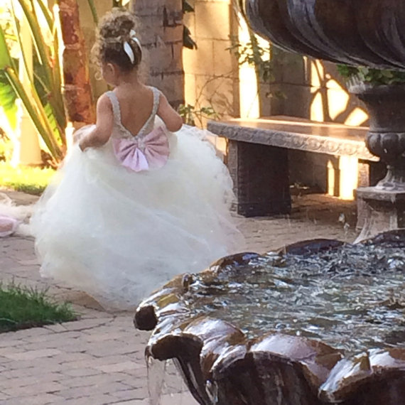 Hochzeit - Flower Girl Dress - Lace Dress - Girls Lace Dress - Big Bow Dress - CAPRI DRESS "V-BACK" - Wedding Dress by Isabella Couture