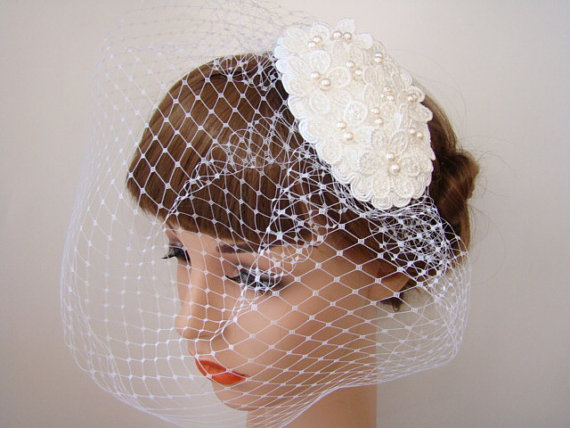زفاف - Birdcage Veil Hat - Veil Hat - Bridal Hat - Beaded Hat - Wedding Veil Hat - Teardrop Hat - Ivory Birdcage Veil - MATILDA