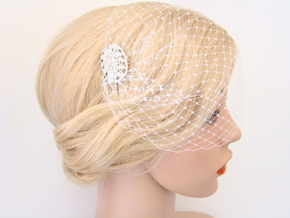 Mariage - Art Deco Style Hair Pins Birdcage Veil - Wedding Veil Bird Cage Veil - Vintage Style Bridal Birdcage Veil - Bandeau Veil - Ivory Veil