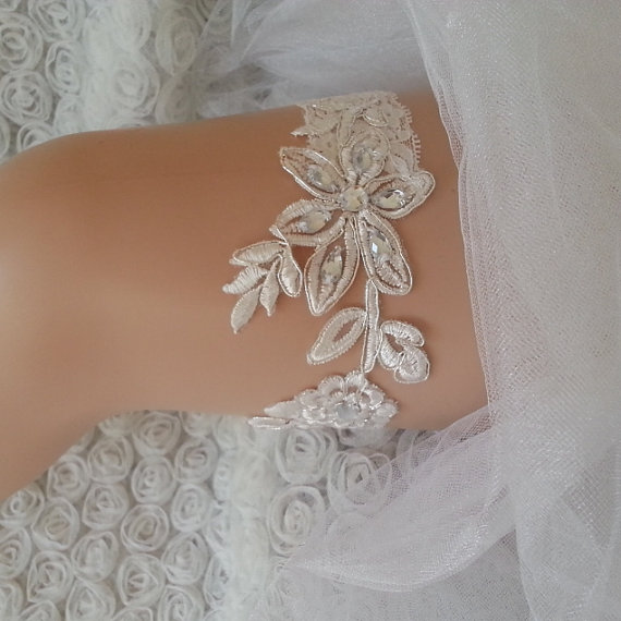 Wedding - Ivory garter lace garter flower modern garter Lolita prom bridesmaid bridal garter burlesque garter free ship
