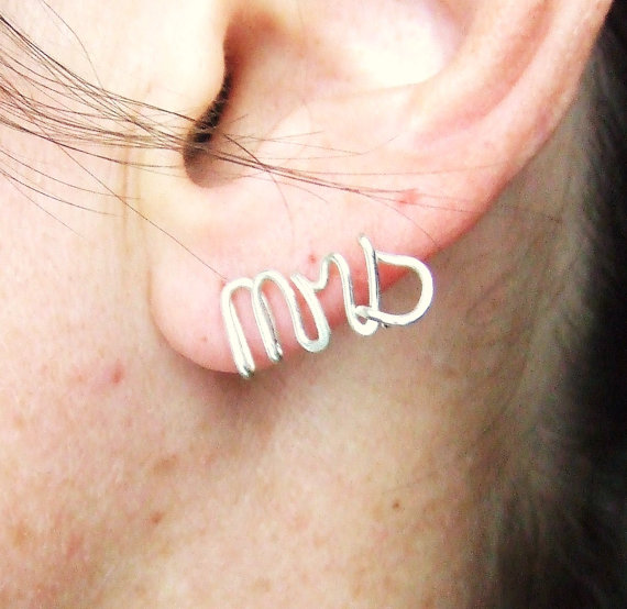 Mariage - Mrs Earrings Post Studs New Bride Gift, Bridal Gift, Gift for Bride, Bride to be, Gold Silver Copper Personalized Jewelry Gifts Under 15