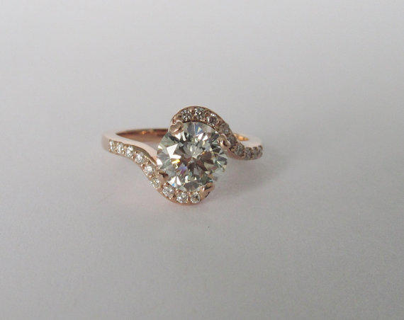 Wedding - Vintage Inspired Engagement ring 14kt Rose Gold with diamonds