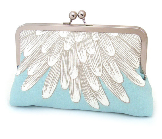 Hochzeit - SALE: Ice chrysanthemum clutch bag, handmade silk-lined purse, wedding accessory, bridesmaid gift, birthday gift