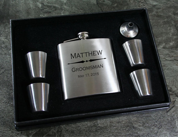 Wedding - Groomsmen Gift Flask Set - Personalized 6oz Stainless Steel Flask w/Funnel & Shots - Perfect forThe Best Man, Groomsman, Ushers, Fathers
