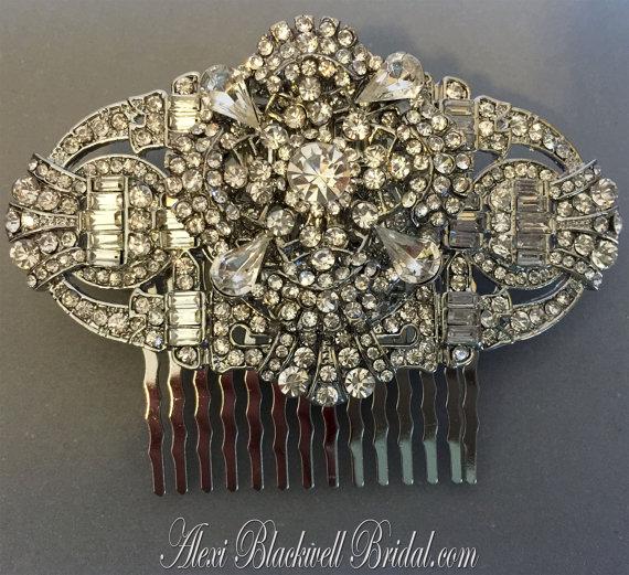 Hochzeit - Wedding Hair Comb Art Deco Rhinestone Great Gatsby Bridal Hair Accessories vintage style veil head piece silver Bridesmaid gift gifts