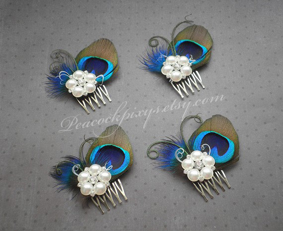 Свадьба - Peacock wedding hair accessories, Peacock feather fascinator, feather hair clip, peacock feather comb, bridesmaids - PRETTY PEACOCK