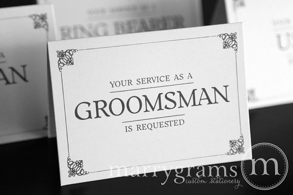 Wedding - Groomsman Service is Requested Card, Best Man, Usher, Ring Bearer- Simple Wedding Cards for Guys to Ask Groomsmen, Bridal Party (Set of 4)