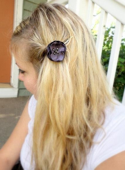 Hochzeit - Ash Purple Hair Pins, Small Flower Hairpiece, Lavender Purple Wedding Hair pins, Wisteria Bridesmaid Hair Accessories, Plum Flower Satin