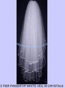 Wedding - WHITE  BRIDAL VEIL. 3  tier fingertip  length  with pecil edge and crystals scattered over  the 3 tiers.