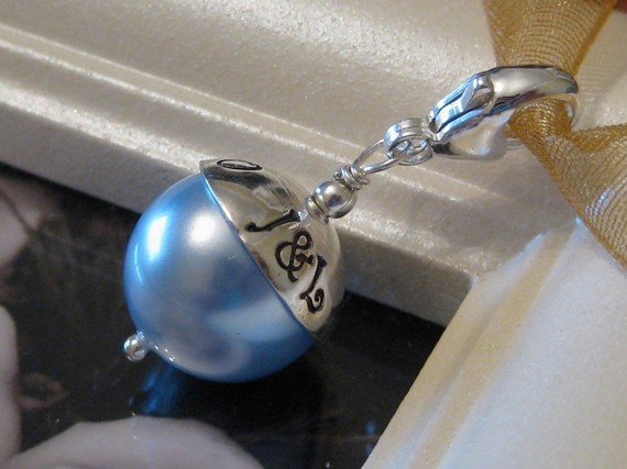 Wedding - SOMETHING BLUE- Handstamped wedding charm with lobster clasp