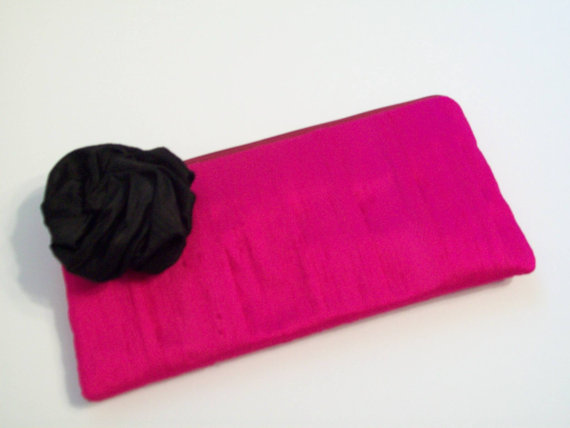 Wedding - Pleated Clutch in Silk dupioni w/Rose - Monogram available- Bridesmaid gifts, bridesmaid clutches, bridal clutches wedding party
