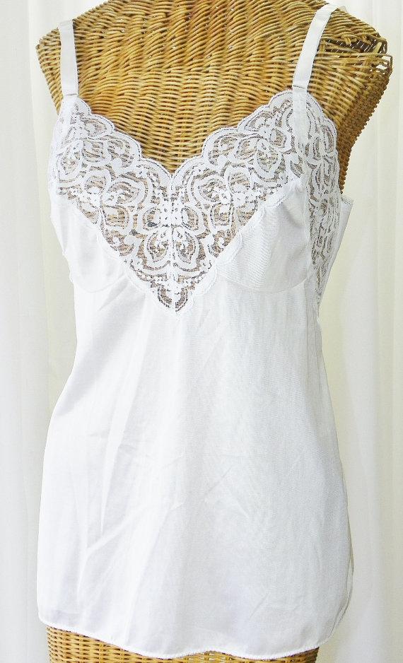Hochzeit - Komar Bridal White Camisole Beautiful Lace Old Stock Unworn Mint Condition Size 36 by Voila Vintage Lingerie