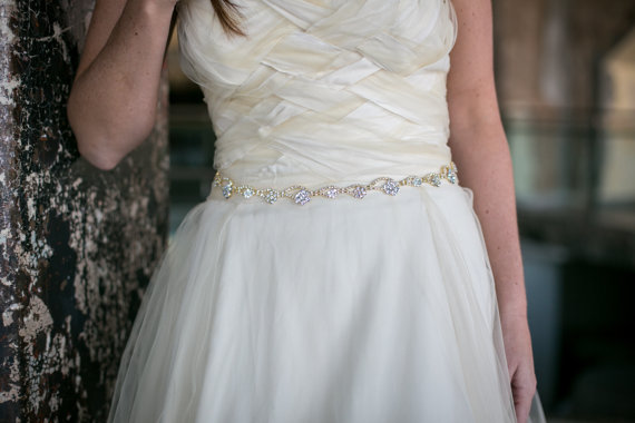 Hochzeit - Gold Rhinestone wedding sash, bridal belt, Gold Diamond Sashes, Bride, Wedding, Fall