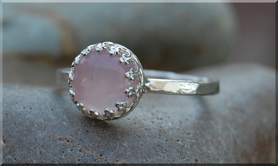 Wedding - Rose Quartz Ring, Crown Bezel Set Quartz Ring, Sterling Silver gemstone Ring, Pink Cocktail Ring, Stacking Ring, Rose Quartz Engagement Ring