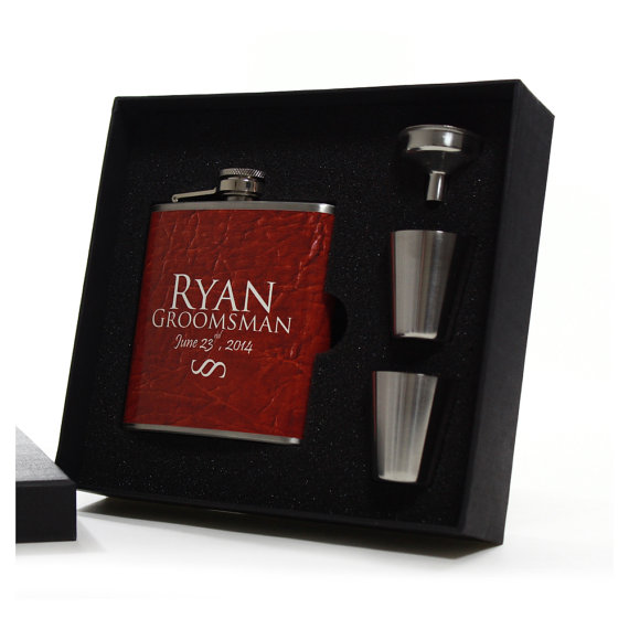 Wedding - Groomsmen Flask Gift Set with Shot Glasses, Funnels and Gift Box