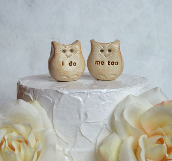 Wedding - Owl wedding cake topper...Love bird owls that say i do, me too ... perfect for outdoor boho weddings