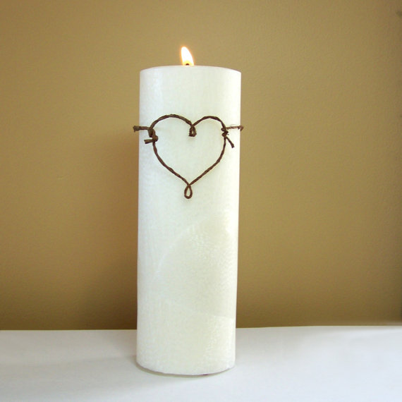 Wedding - Rustic Unity Candle for Weddings, 9" White Unscented Pillar