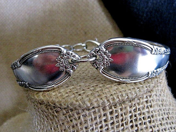 زفاف - Silverware Jewelry spoon bracelet vintage silver plate spoon bracelet