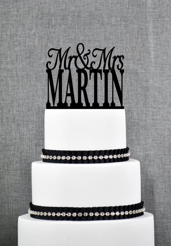 Wedding - Modern Last Name Wedding Cake Toppers, Unique Personalized Wedding Cake Topper, Elegant Custom Mr and Mrs Wedding Cake Toppers - S007